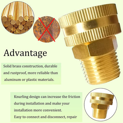 Solid Brass Garden Hose Fittings Connectors Adapter Heavy Duty Brass Repair Female to Double Female Faucet Leader Coupler Dual Water Hose Connector(3/4" GHT) 2 Pcs