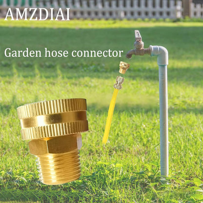 Solid Brass Garden Hose Fittings Connectors Adapter Heavy Duty Brass Repair Female to Double Female Faucet Leader Coupler Dual Water Hose Connector(3/4" GHT) 2 Pcs