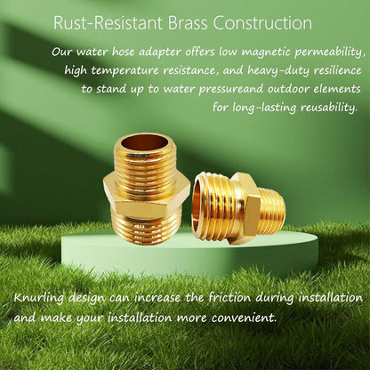 Solid Brass Garden Hose Fittings Connectors Adapter Heavy Duty Brass Repair Female to Double Female Faucet Leader Coupler Dual Water Hose Connector(3/4" GHT) 2 Pcs