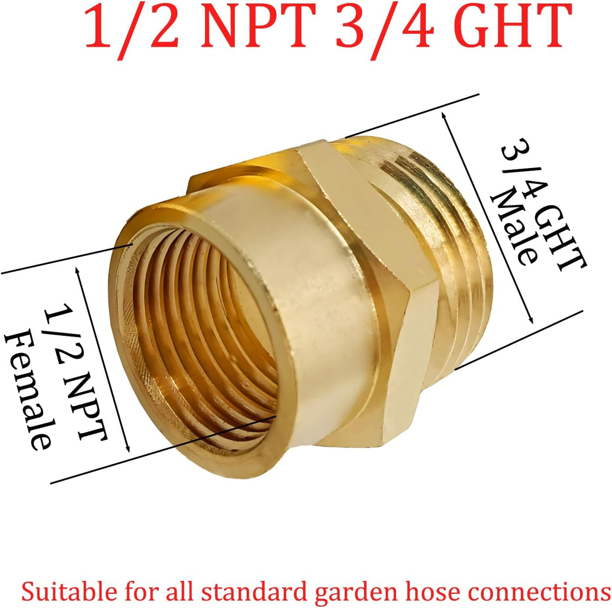 Solid Brass Garden Hose Fittings Connectors Adapter Heavy Duty Brass Repair Female to Double Female Faucet Leader Coupler Dual Water Hose Connector(3/4" GHT) 2 Pcs