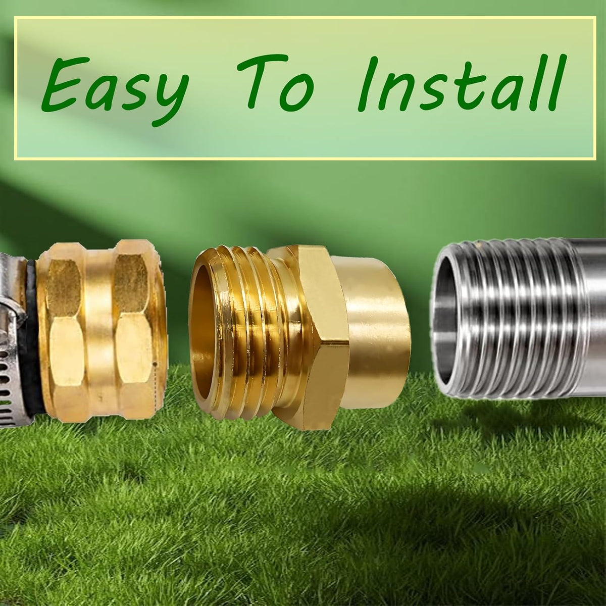 Solid Brass Garden Hose Fittings Connectors Adapter Heavy Duty Brass Repair Female to Double Female Faucet Leader Coupler Dual Water Hose Connector(3/4" GHT) 2 Pcs