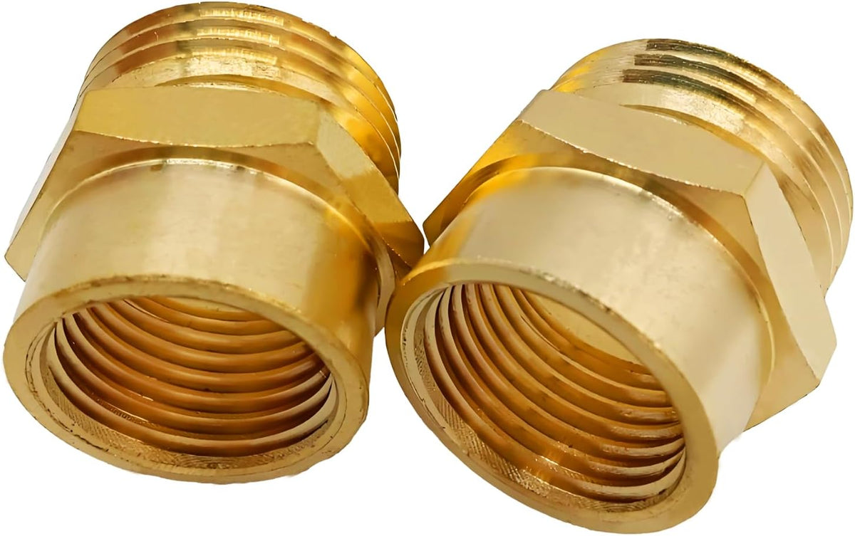 Solid Brass Garden Hose Fittings Connectors Adapter Heavy Duty Brass Repair Female to Double Female Faucet Leader Coupler Dual Water Hose Connector(3/4" GHT) 2 Pcs