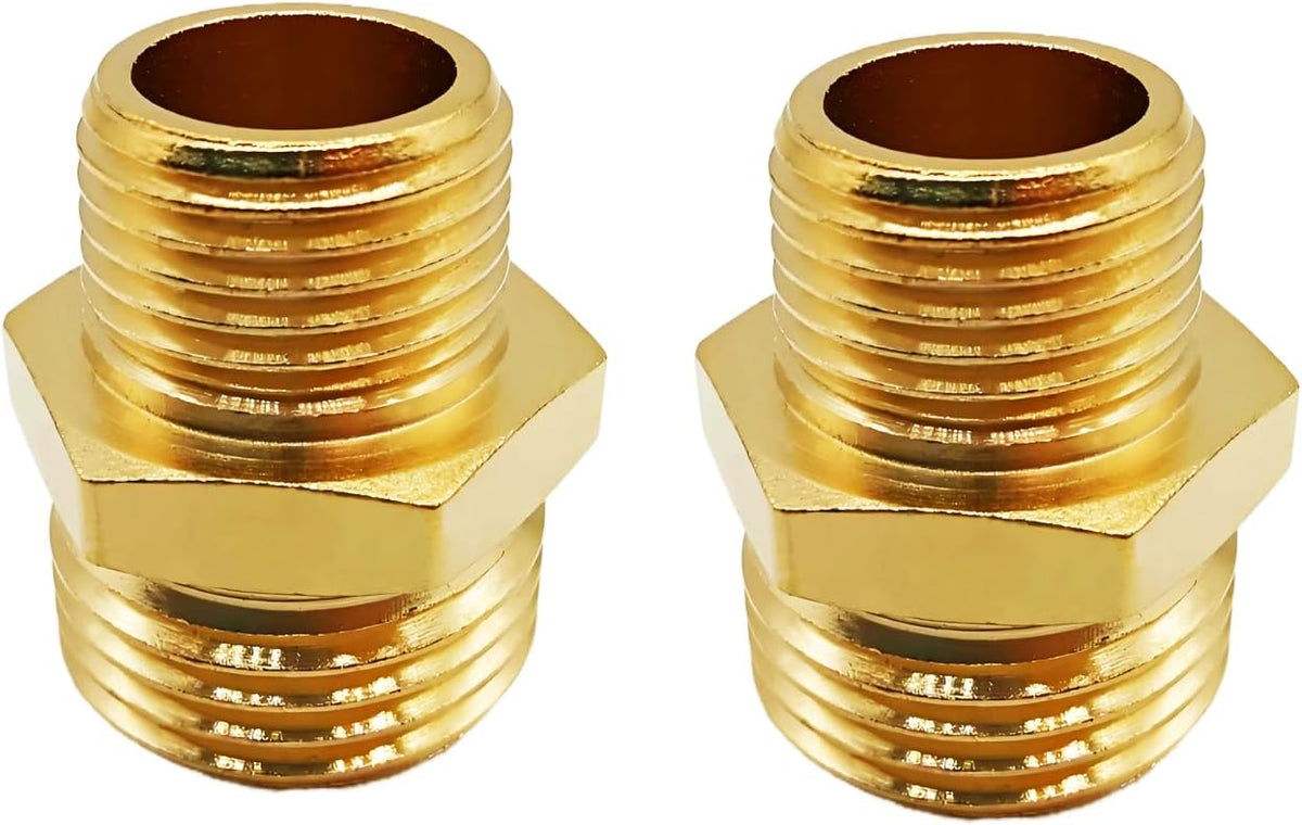 Solid Brass Garden Hose Fittings Connectors Adapter Heavy Duty Brass Repair Female to Double Female Faucet Leader Coupler Dual Water Hose Connector(3/4" GHT) 2 Pcs