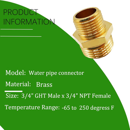 Solid Brass Garden Hose Fittings Connectors Adapter Heavy Duty Brass Repair Female to Double Female Faucet Leader Coupler Dual Water Hose Connector(3/4" GHT) 2 Pcs