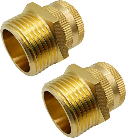 Solid Brass Garden Hose Fittings Connectors Adapter Heavy Duty Brass Repair Female to Double Female Faucet Leader Coupler Dual Water Hose Connector(3/4" GHT) 2 Pcs