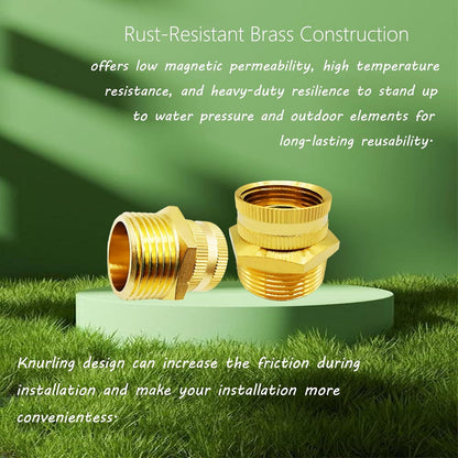 Solid Brass Garden Hose Fittings Connectors Adapter Heavy Duty Brass Repair Female to Double Female Faucet Leader Coupler Dual Water Hose Connector(3/4" GHT) 2 Pcs
