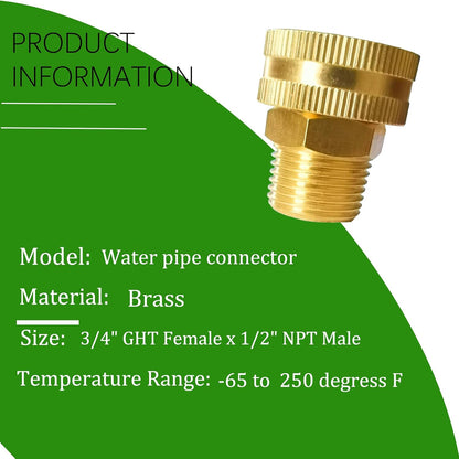 Solid Brass Garden Hose Fittings Connectors Adapter Heavy Duty Brass Repair Female to Double Female Faucet Leader Coupler Dual Water Hose Connector(3/4" GHT) 2 Pcs