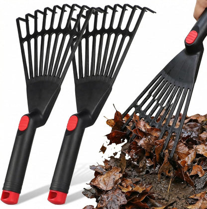 2-Pack Small Hand Rakes - Lightweight Plastic Garden Rakes for Raised Garden Bed, Leaves, Lawns & Tight Spaces, Easy-Grip Ergonomic Handle (No Rust/Bend)