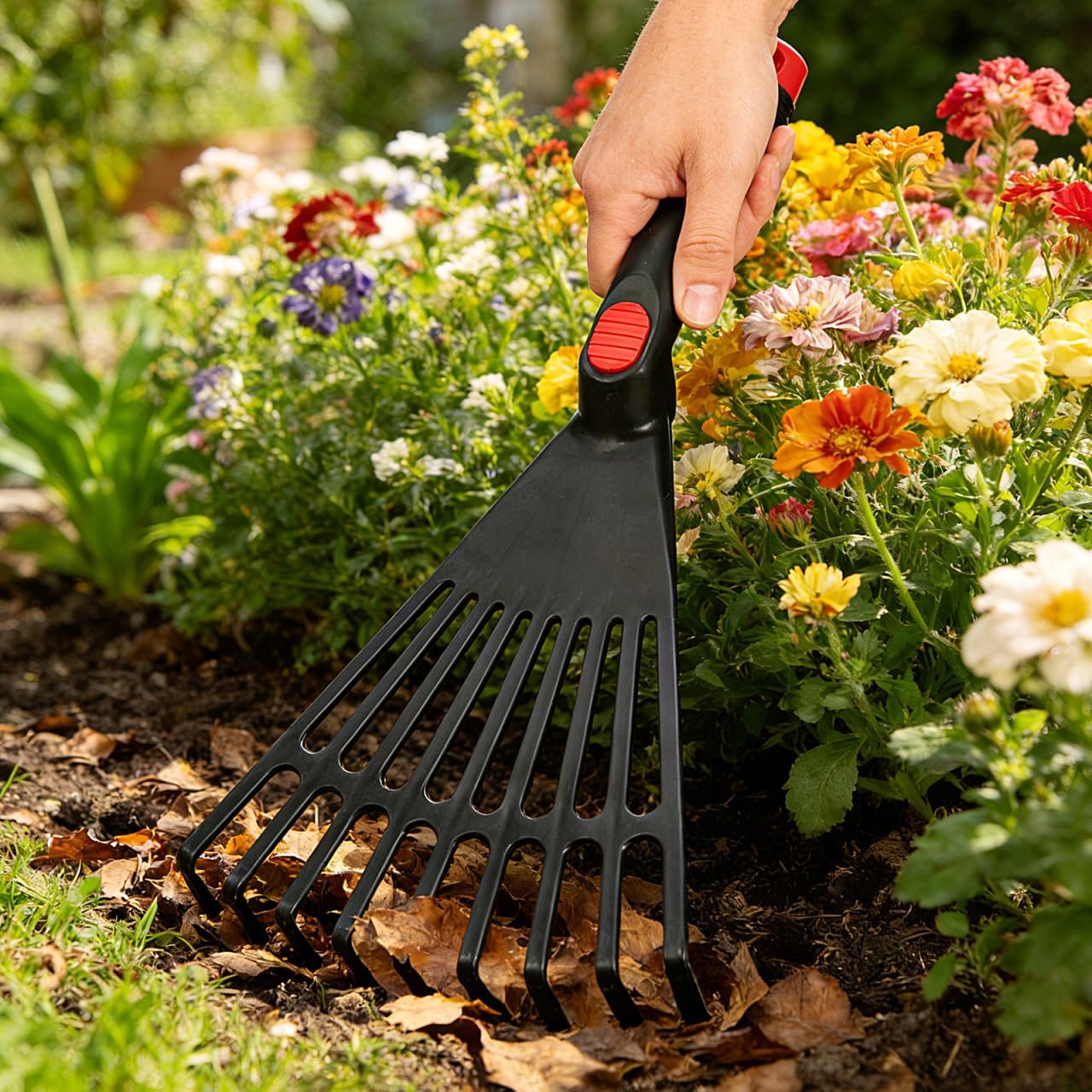 2-Pack Small Hand Rakes - Lightweight Plastic Garden Rakes for Raised Garden Bed, Leaves, Lawns & Tight Spaces, Easy-Grip Ergonomic Handle (No Rust/Bend)