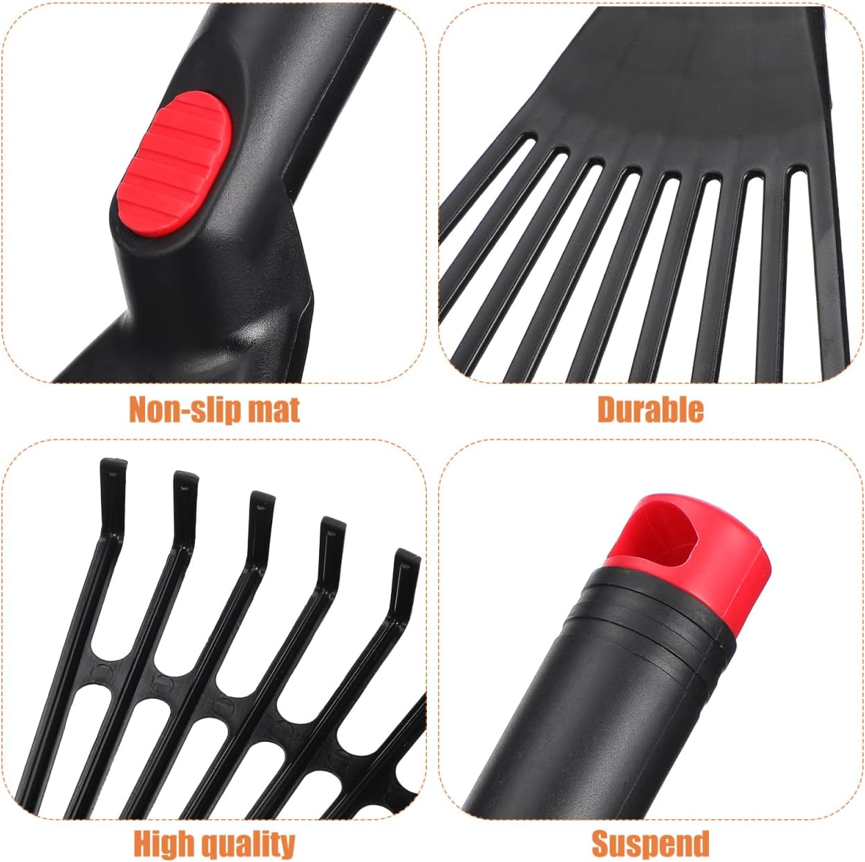 2-Pack Small Hand Rakes - Lightweight Plastic Garden Rakes for Raised Garden Bed, Leaves, Lawns & Tight Spaces, Easy-Grip Ergonomic Handle (No Rust/Bend)