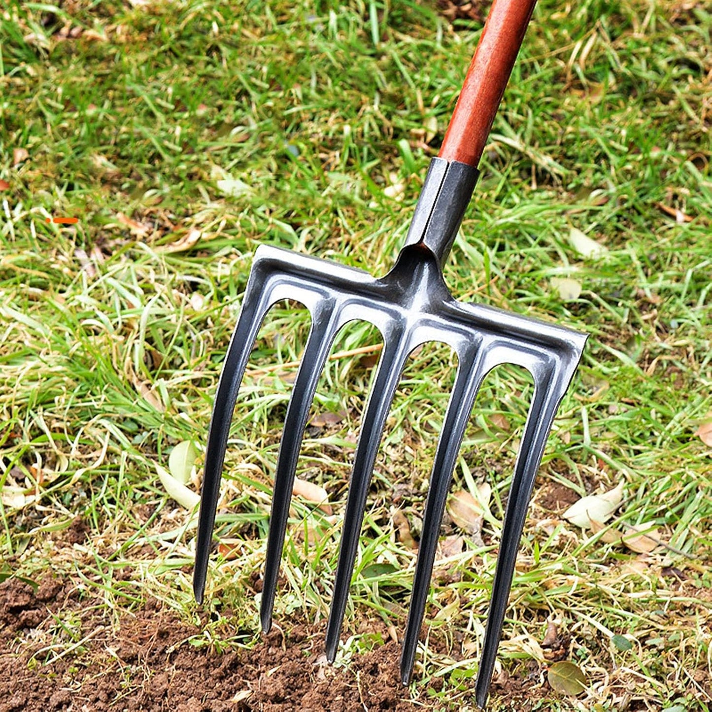 Digging Fork High Carbon Steel Garden Fork Anti Breakage Garden Digging Spading Fork for Farms Ranches (5 Tine)