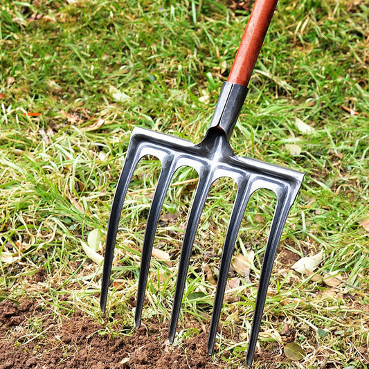 Digging Fork High Carbon Steel Garden Fork Anti Breakage Garden Digging Spading Fork for Farms Ranches (5 Tine)