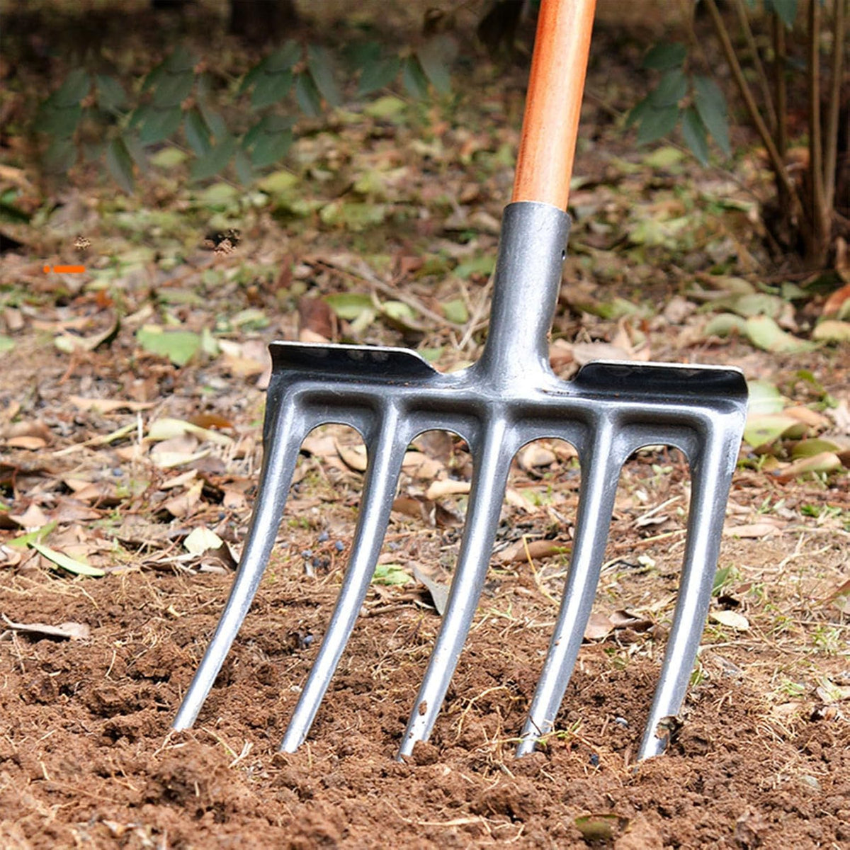 Digging Fork High Carbon Steel Garden Fork Anti Breakage Garden Digging Spading Fork for Farms Ranches (5 Tine)