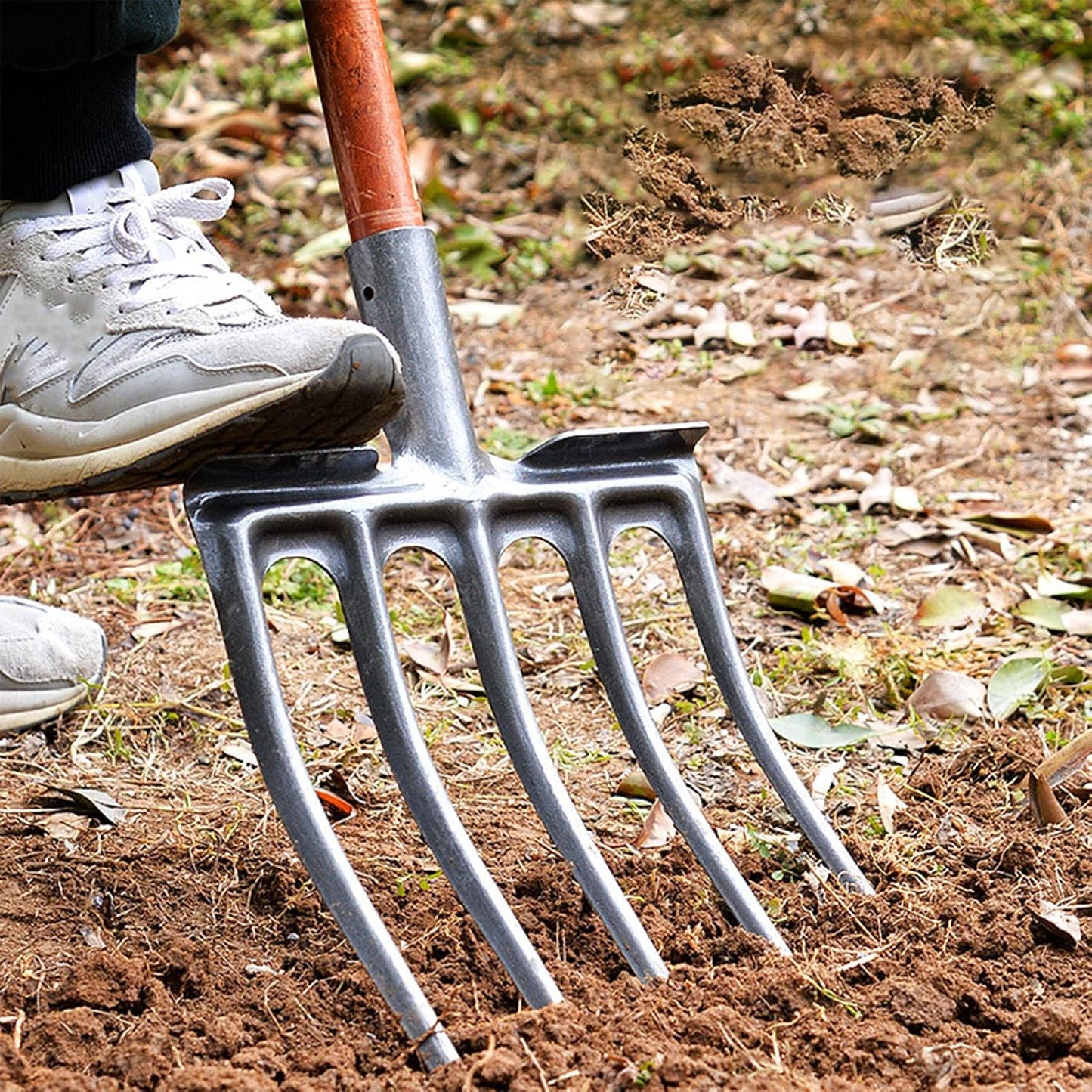 Digging Fork High Carbon Steel Garden Fork Anti Breakage Garden Digging Spading Fork for Farms Ranches (5 Tine)