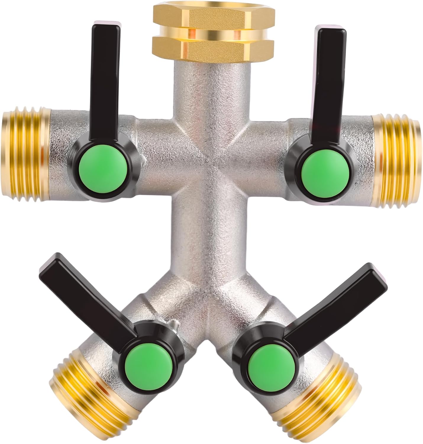 Hose Splitter 4 Way, Garden Hose Splitters, Heavy Duty Faucet Splitter,Rv Brass Water Hose Y Splitter, Hose Connector, Spigot Splitter, Four Way Hose Manifold Valve 3/4 Inch GHT Thread.