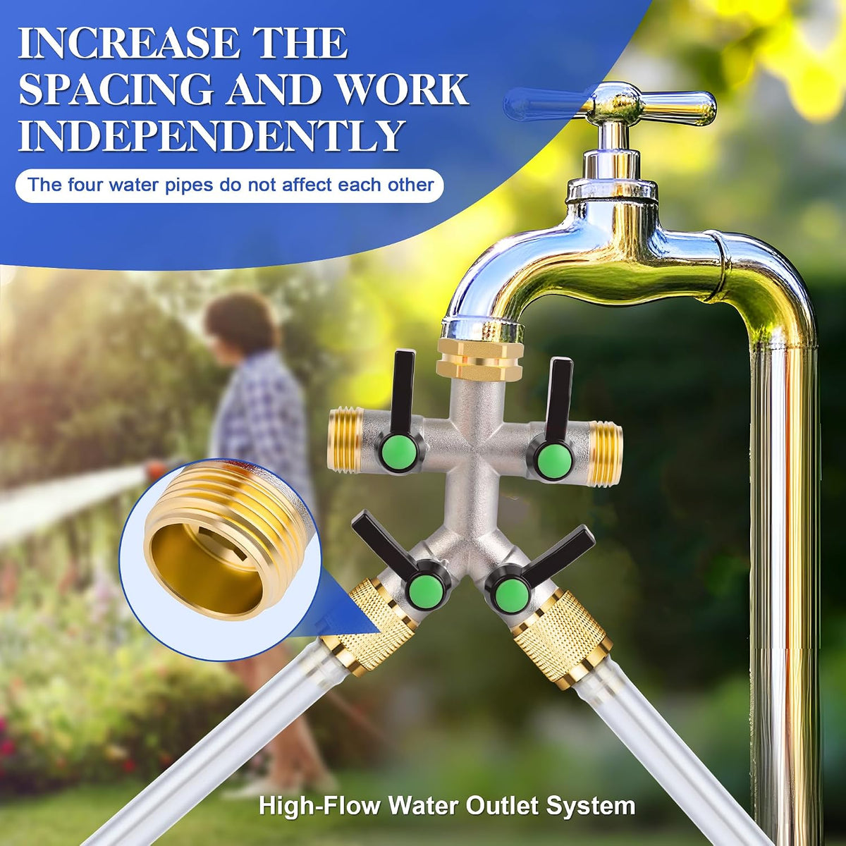 Hose Splitter 4 Way, Garden Hose Splitters, Heavy Duty Faucet Splitter,Rv Brass Water Hose Y Splitter, Hose Connector, Spigot Splitter, Four Way Hose Manifold Valve 3/4 Inch GHT Thread.