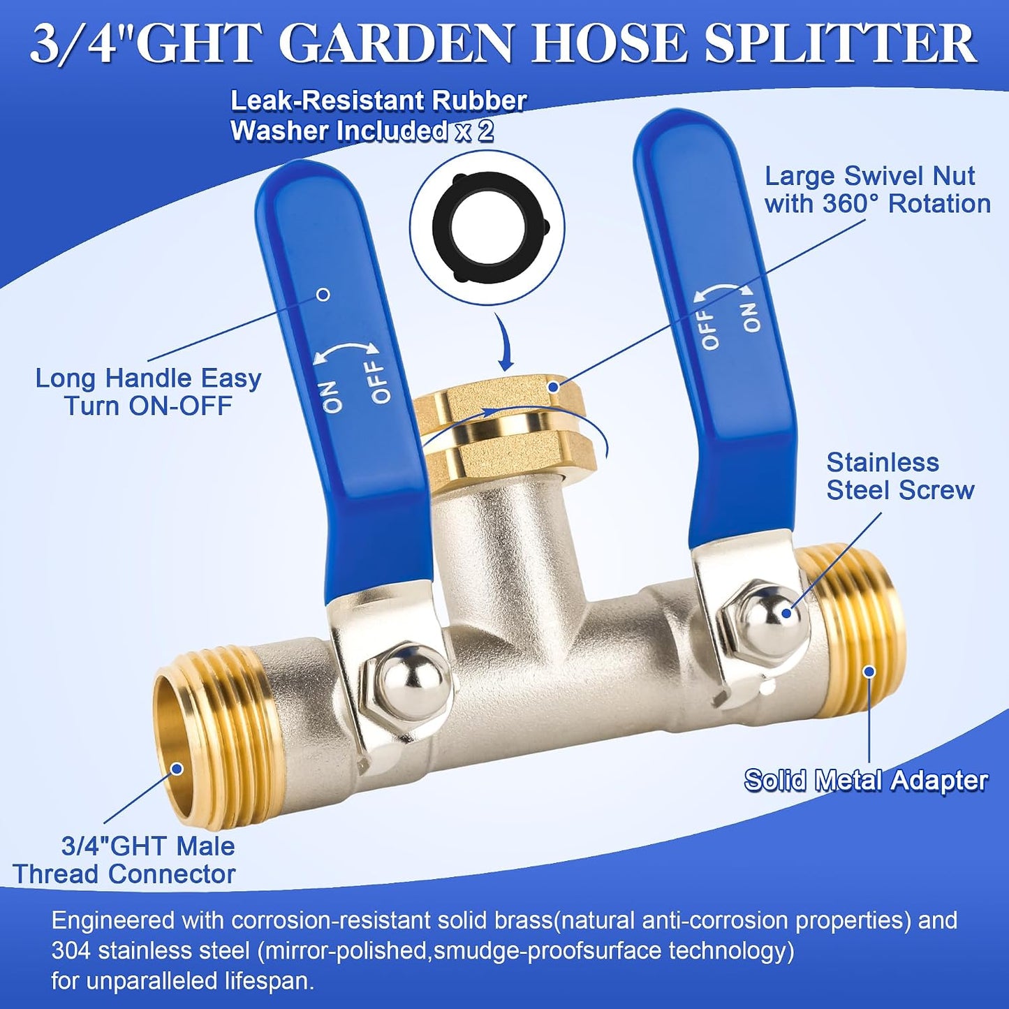 Hose Splitter 4 Way, Garden Hose Splitters, Heavy Duty Faucet Splitter,Rv Brass Water Hose Y Splitter, Hose Connector, Spigot Splitter, Four Way Hose Manifold Valve 3/4 Inch GHT Thread.