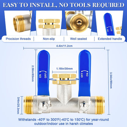 Hose Splitter 4 Way, Garden Hose Splitters, Heavy Duty Faucet Splitter,Rv Brass Water Hose Y Splitter, Hose Connector, Spigot Splitter, Four Way Hose Manifold Valve 3/4 Inch GHT Thread.