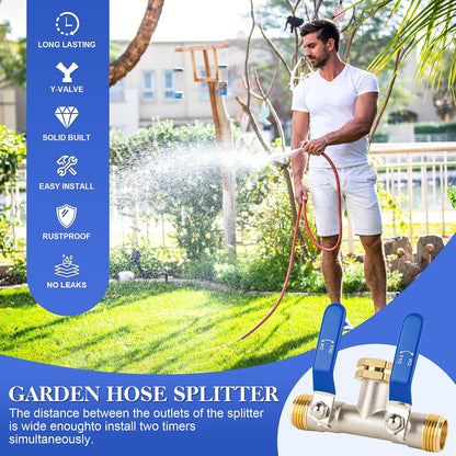 Hose Splitter 4 Way, Garden Hose Splitters, Heavy Duty Faucet Splitter,Rv Brass Water Hose Y Splitter, Hose Connector, Spigot Splitter, Four Way Hose Manifold Valve 3/4 Inch GHT Thread.