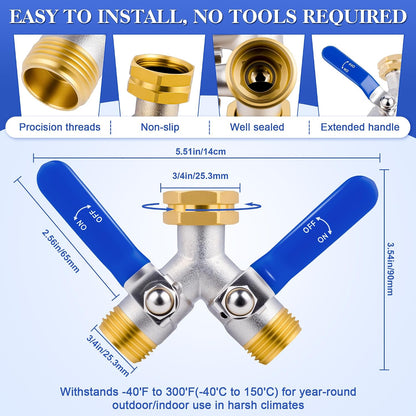 Hose Splitter 4 Way, Garden Hose Splitters, Heavy Duty Faucet Splitter,Rv Brass Water Hose Y Splitter, Hose Connector, Spigot Splitter, Four Way Hose Manifold Valve 3/4 Inch GHT Thread.