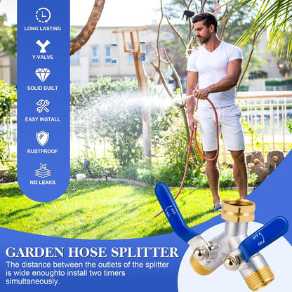 Hose Splitter 4 Way, Garden Hose Splitters, Heavy Duty Faucet Splitter,Rv Brass Water Hose Y Splitter, Hose Connector, Spigot Splitter, Four Way Hose Manifold Valve 3/4 Inch GHT Thread.