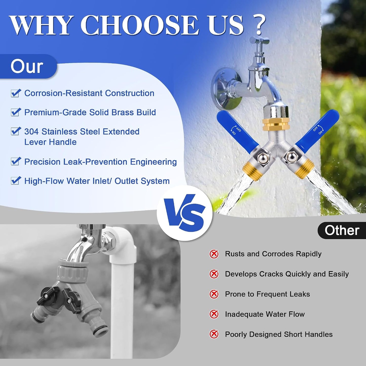 Hose Splitter 4 Way, Garden Hose Splitters, Heavy Duty Faucet Splitter,Rv Brass Water Hose Y Splitter, Hose Connector, Spigot Splitter, Four Way Hose Manifold Valve 3/4 Inch GHT Thread.