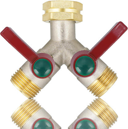 Hose Splitter 4 Way, Garden Hose Splitters, Heavy Duty Faucet Splitter,Rv Brass Water Hose Y Splitter, Hose Connector, Spigot Splitter, Four Way Hose Manifold Valve 3/4 Inch GHT Thread.