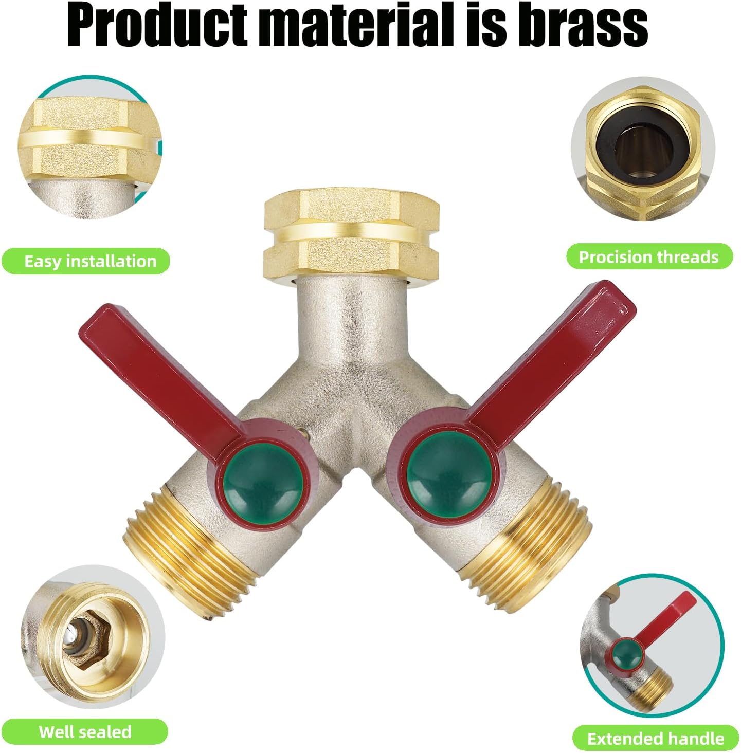 Hose Splitter 4 Way, Garden Hose Splitters, Heavy Duty Faucet Splitter,Rv Brass Water Hose Y Splitter, Hose Connector, Spigot Splitter, Four Way Hose Manifold Valve 3/4 Inch GHT Thread.