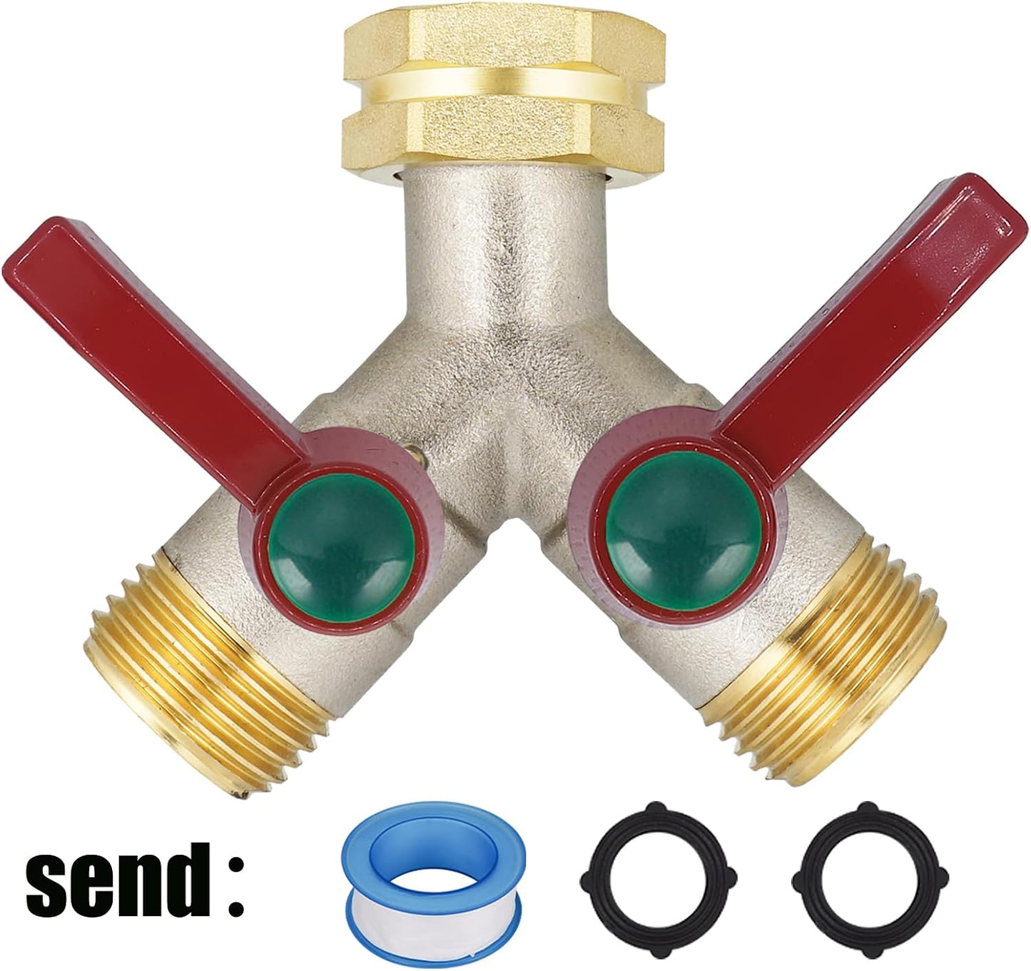 Hose Splitter 4 Way, Garden Hose Splitters, Heavy Duty Faucet Splitter,Rv Brass Water Hose Y Splitter, Hose Connector, Spigot Splitter, Four Way Hose Manifold Valve 3/4 Inch GHT Thread.