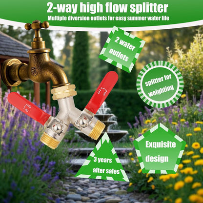 Hose Splitter 4 Way, Garden Hose Splitters, Heavy Duty Faucet Splitter,Rv Brass Water Hose Y Splitter, Hose Connector, Spigot Splitter, Four Way Hose Manifold Valve 3/4 Inch GHT Thread.