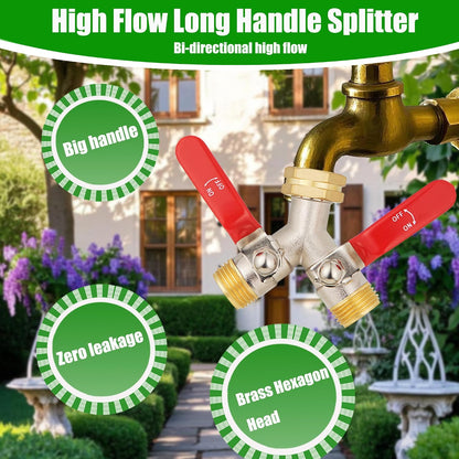 Hose Splitter 4 Way, Garden Hose Splitters, Heavy Duty Faucet Splitter,Rv Brass Water Hose Y Splitter, Hose Connector, Spigot Splitter, Four Way Hose Manifold Valve 3/4 Inch GHT Thread.