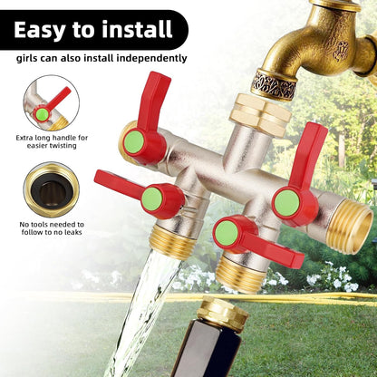 Hose Splitter 4 Way, Garden Hose Splitters, Heavy Duty Faucet Splitter,Rv Brass Water Hose Y Splitter, Hose Connector, Spigot Splitter, Four Way Hose Manifold Valve 3/4 Inch GHT Thread.