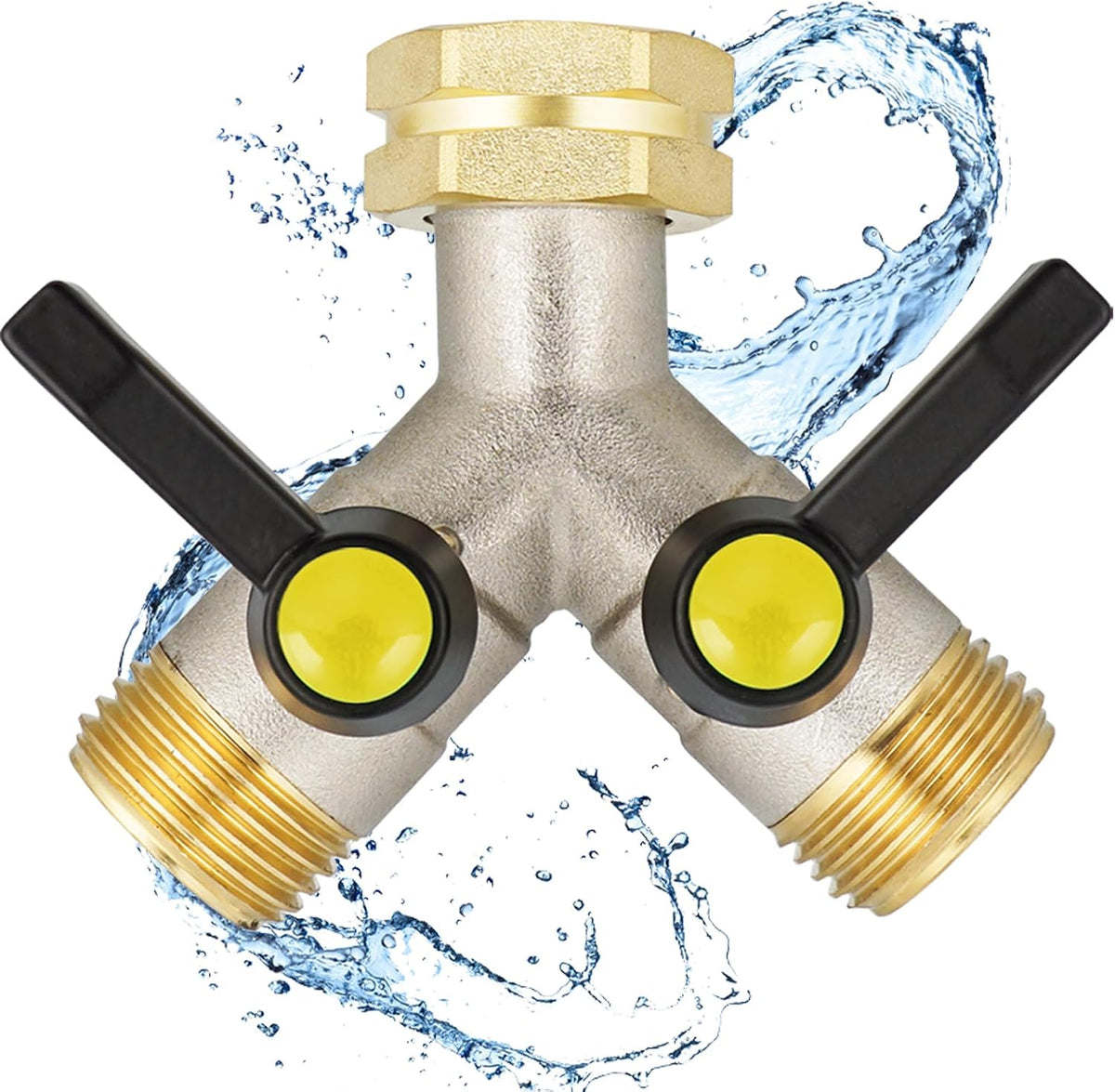 Hose Splitter 4 Way, Garden Hose Splitters, Heavy Duty Faucet Splitter,Rv Brass Water Hose Y Splitter, Hose Connector, Spigot Splitter, Four Way Hose Manifold Valve 3/4 Inch GHT Thread.