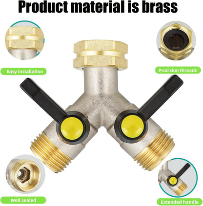 Hose Splitter 4 Way, Garden Hose Splitters, Heavy Duty Faucet Splitter,Rv Brass Water Hose Y Splitter, Hose Connector, Spigot Splitter, Four Way Hose Manifold Valve 3/4 Inch GHT Thread.