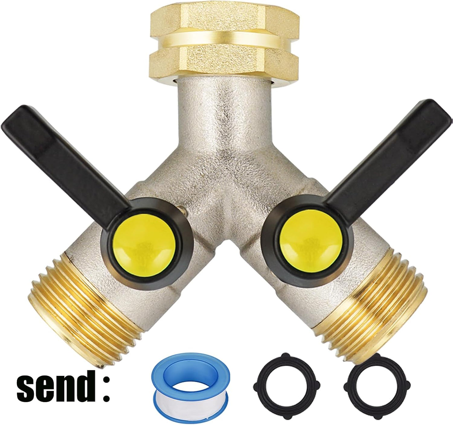 Hose Splitter 4 Way, Garden Hose Splitters, Heavy Duty Faucet Splitter,Rv Brass Water Hose Y Splitter, Hose Connector, Spigot Splitter, Four Way Hose Manifold Valve 3/4 Inch GHT Thread.
