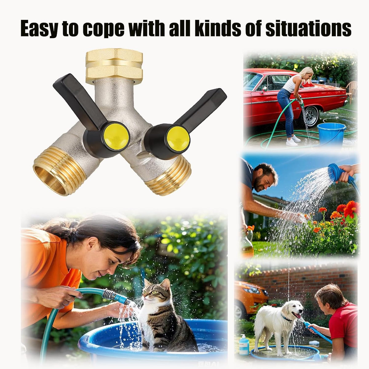Hose Splitter 4 Way, Garden Hose Splitters, Heavy Duty Faucet Splitter,Rv Brass Water Hose Y Splitter, Hose Connector, Spigot Splitter, Four Way Hose Manifold Valve 3/4 Inch GHT Thread.
