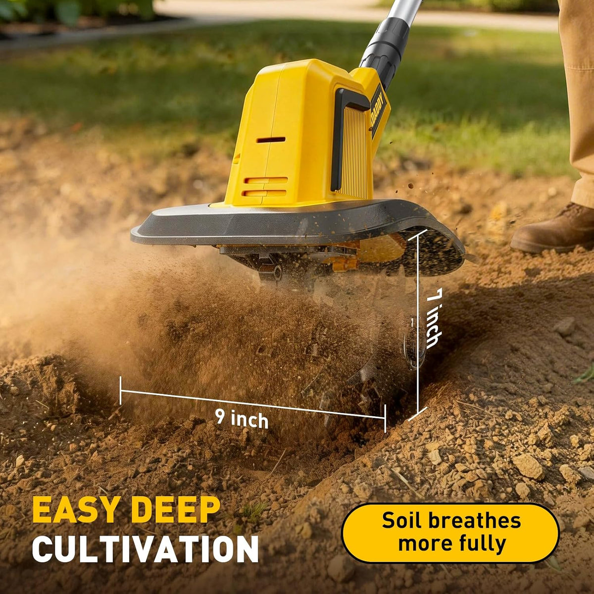 Cordless Tiller Cultivator, 360RPM Battery Powered Garden Cultivator, Compatible with Dewalt 20V Battery(Tool Only), Lightweight Electric Garden Tiller for Soil Cultivation, Lawn and Gardening