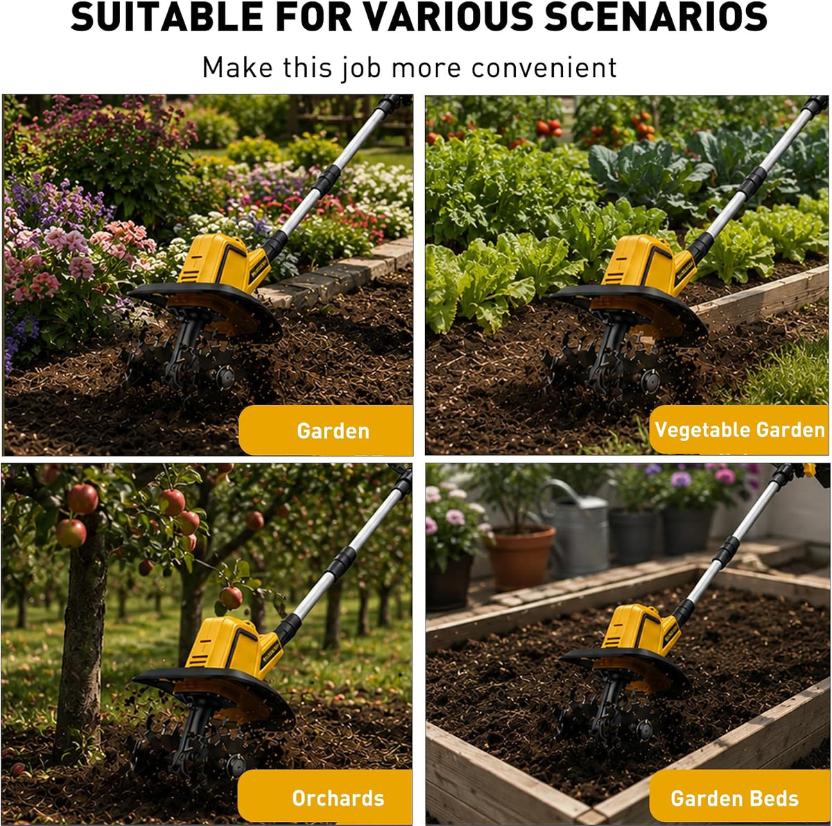 Cordless Tiller Cultivator, 360RPM Battery Powered Garden Cultivator, Compatible with Dewalt 20V Battery(Tool Only), Lightweight Electric Garden Tiller for Soil Cultivation, Lawn and Gardening