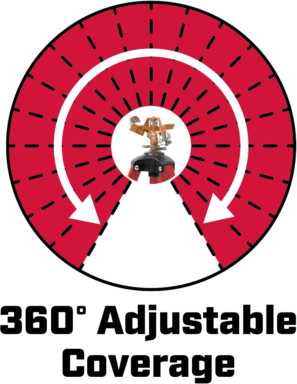 4993: Heavy Duty Brass Head Tripod Impact Lawn Sprinkler, 360 Degree Coverage for Large Lawns, Golf Courses, Gardens, Adjustable Height, Gooseneck Hose Connection, Red and Black
