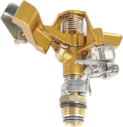 4993: Heavy Duty Brass Head Tripod Impact Lawn Sprinkler, 360 Degree Coverage for Large Lawns, Golf Courses, Gardens, Adjustable Height, Gooseneck Hose Connection, Red and Black