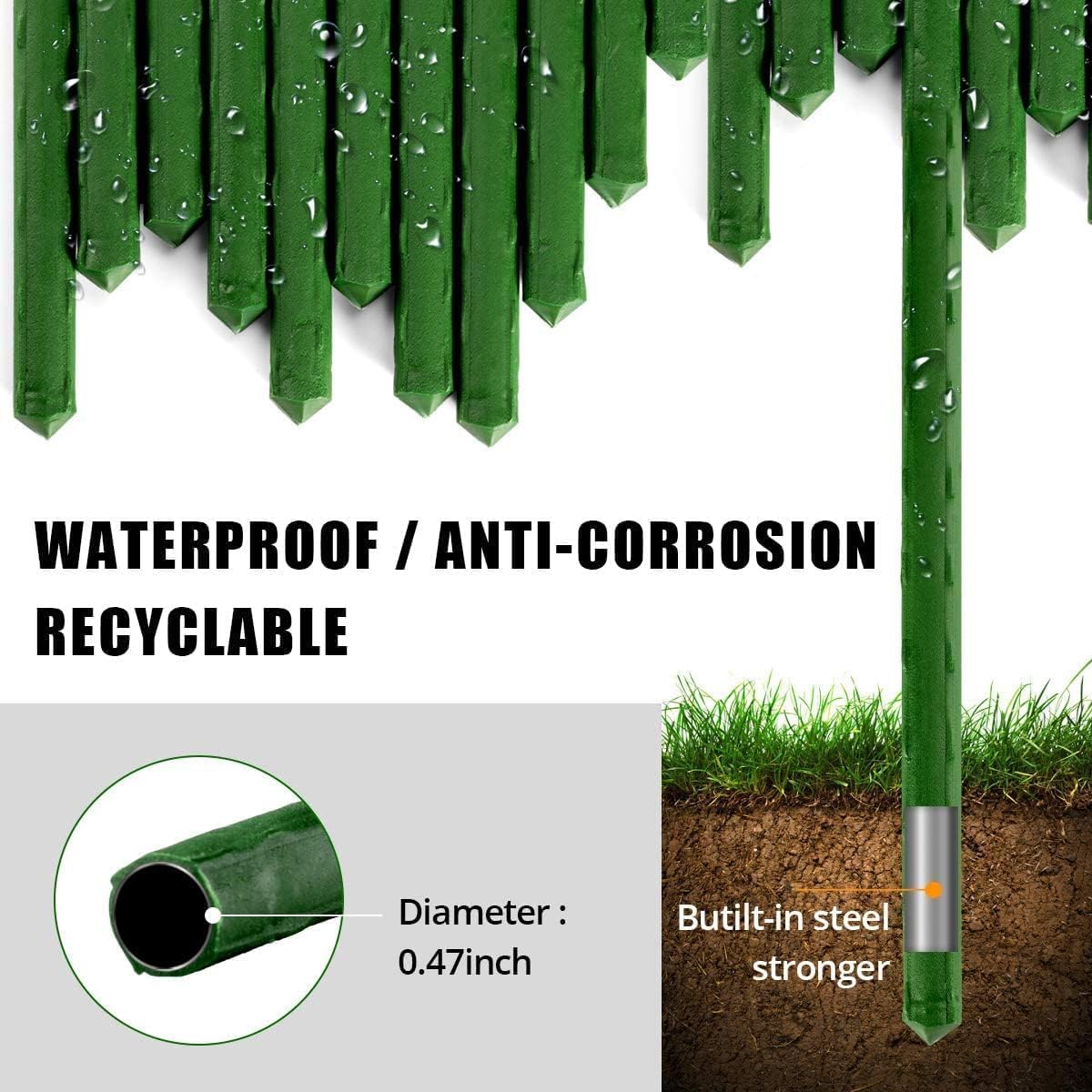 Garden Stakes 48-Inch Heavy Duty Steel Plant Stake with Plastic Coat