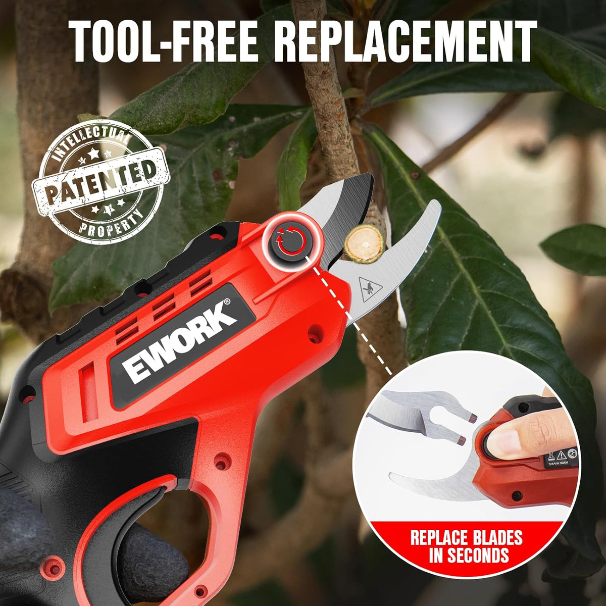 Cordless Electric Pruning Shears 4.2V Rechargeable 4000mAh Battery, 0.7 Inch Cutting Diameter, 2 SK5 Blades Quick Tool-Less Replacement, Handheld Pruner for Garden Tree Branch Trimming