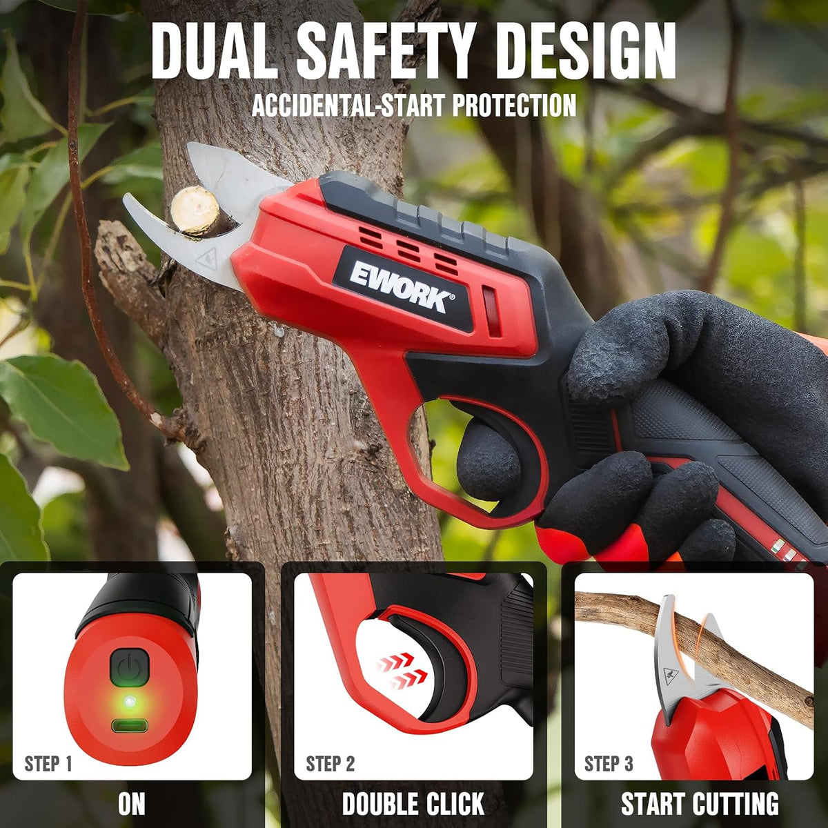 Cordless Electric Pruning Shears 4.2V Rechargeable 4000mAh Battery, 0.7 Inch Cutting Diameter, 2 SK5 Blades Quick Tool-Less Replacement, Handheld Pruner for Garden Tree Branch Trimming