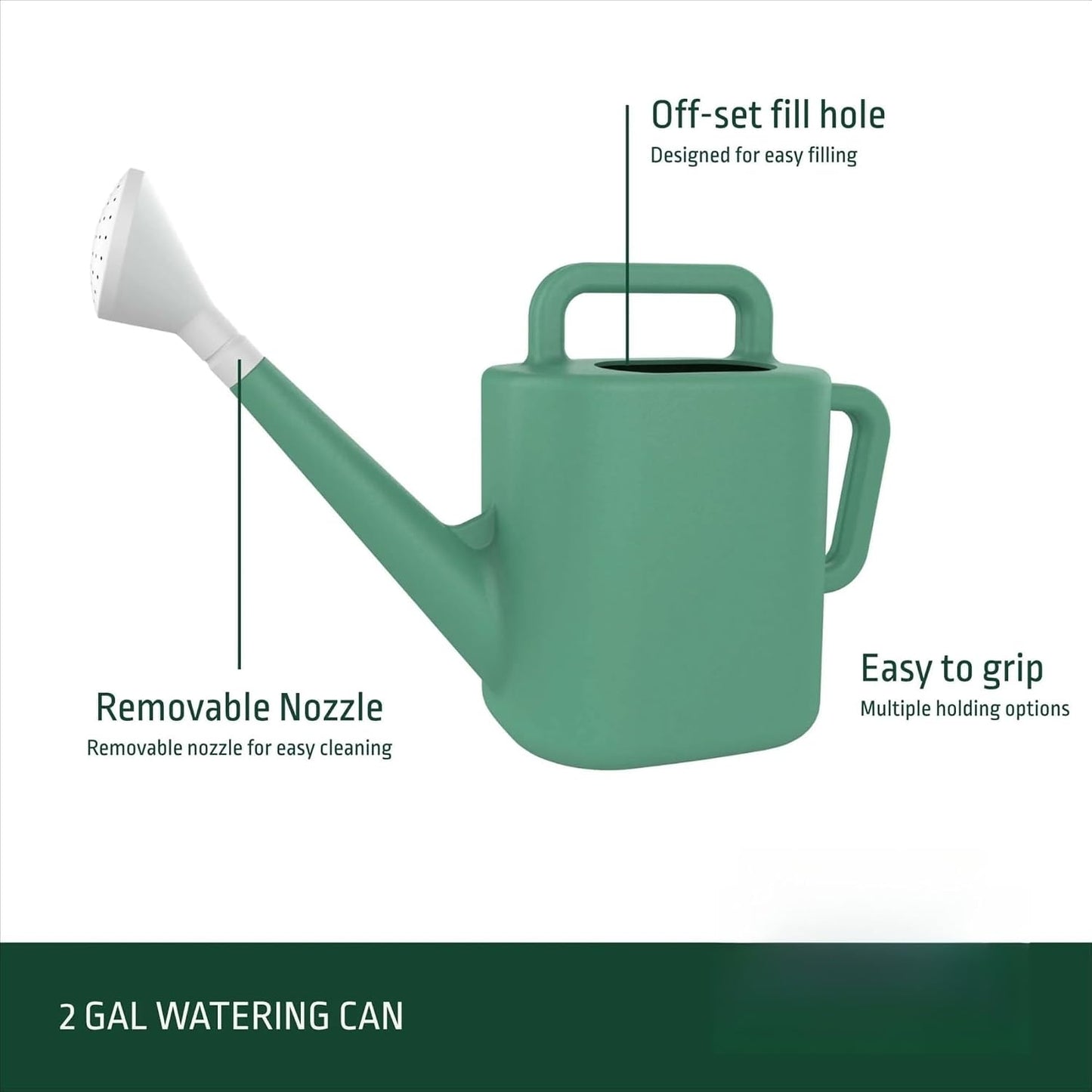 2 Gallon Outdoor Watering Can- Top & Side Dual Handle for Easy Carry & Pour
