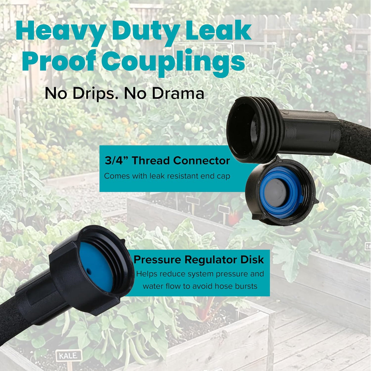 Round Soaker Hose 3/8" x 25 ft with Heavy Duty Couplings