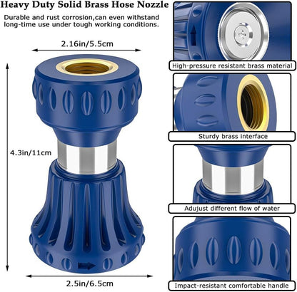 Garden Hose Nozzle, Fireman Style Hose Nozzle, Heavy Duty Brass Hose Nozzle, Leak Proof & Best High-Pressure Sprayer for Plants Watering, Car Washing, Pet Washing, etc. (blue)