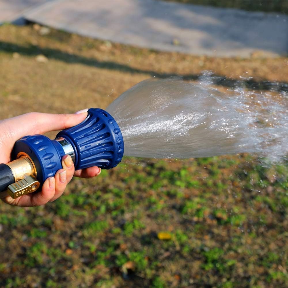 Garden Hose Nozzle, Fireman Style Hose Nozzle, Heavy Duty Brass Hose Nozzle, Leak Proof & Best High-Pressure Sprayer for Plants Watering, Car Washing, Pet Washing, etc. (blue)