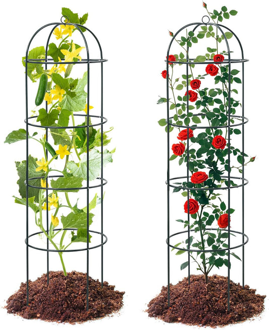 2Pcs Trellis for Climbing Plants Outdoor, 60" Tall Heavy Duty Metal Obelisk Garden Trellis Climbing Plant Support for Tomatos Cucumber Potted Vine Flower Rose Clematis Vegetable Pea Bean Trellises