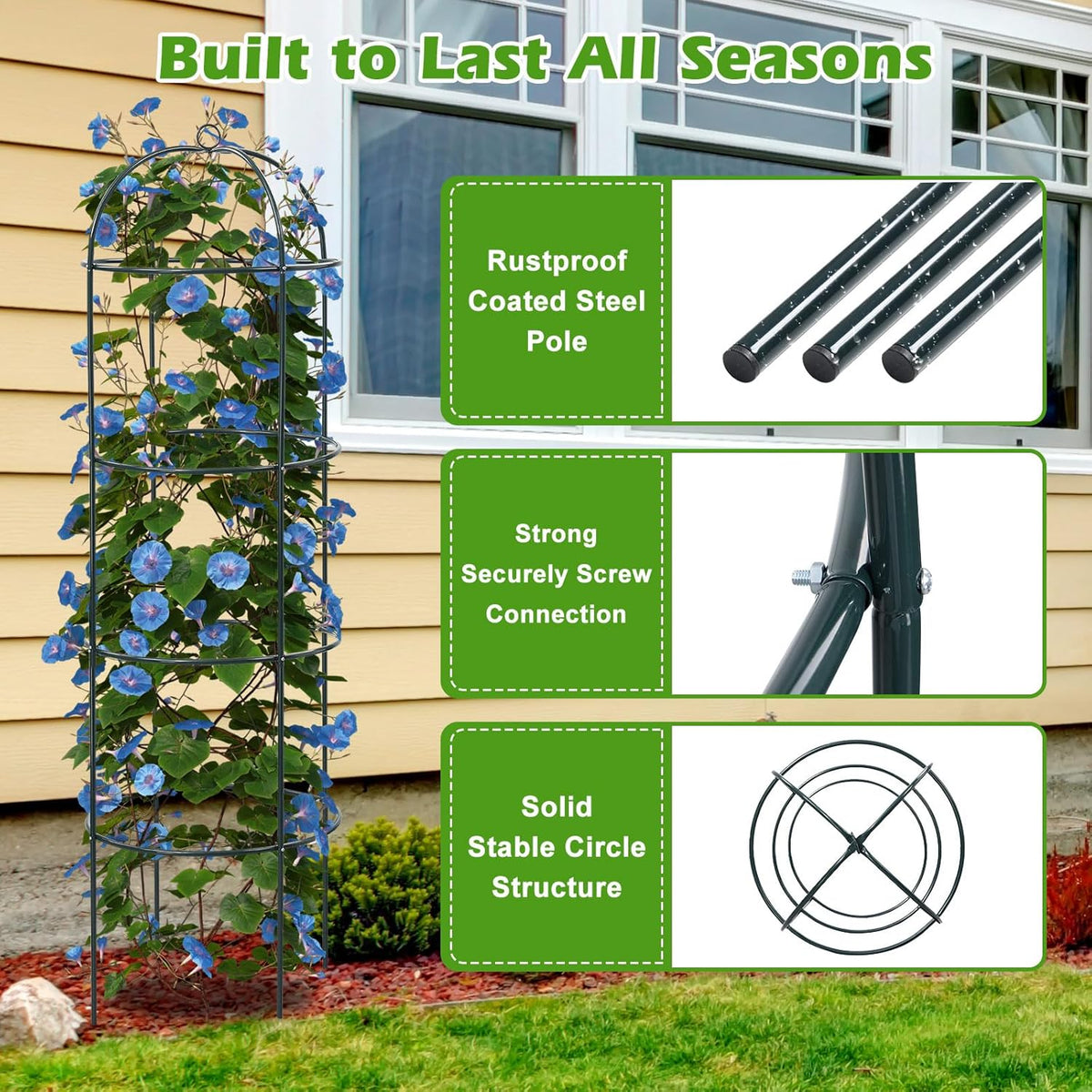 2Pcs Trellis for Climbing Plants Outdoor, 60" Tall Heavy Duty Metal Obelisk Garden Trellis Climbing Plant Support for Tomatos Cucumber Potted Vine Flower Rose Clematis Vegetable Pea Bean Trellises
