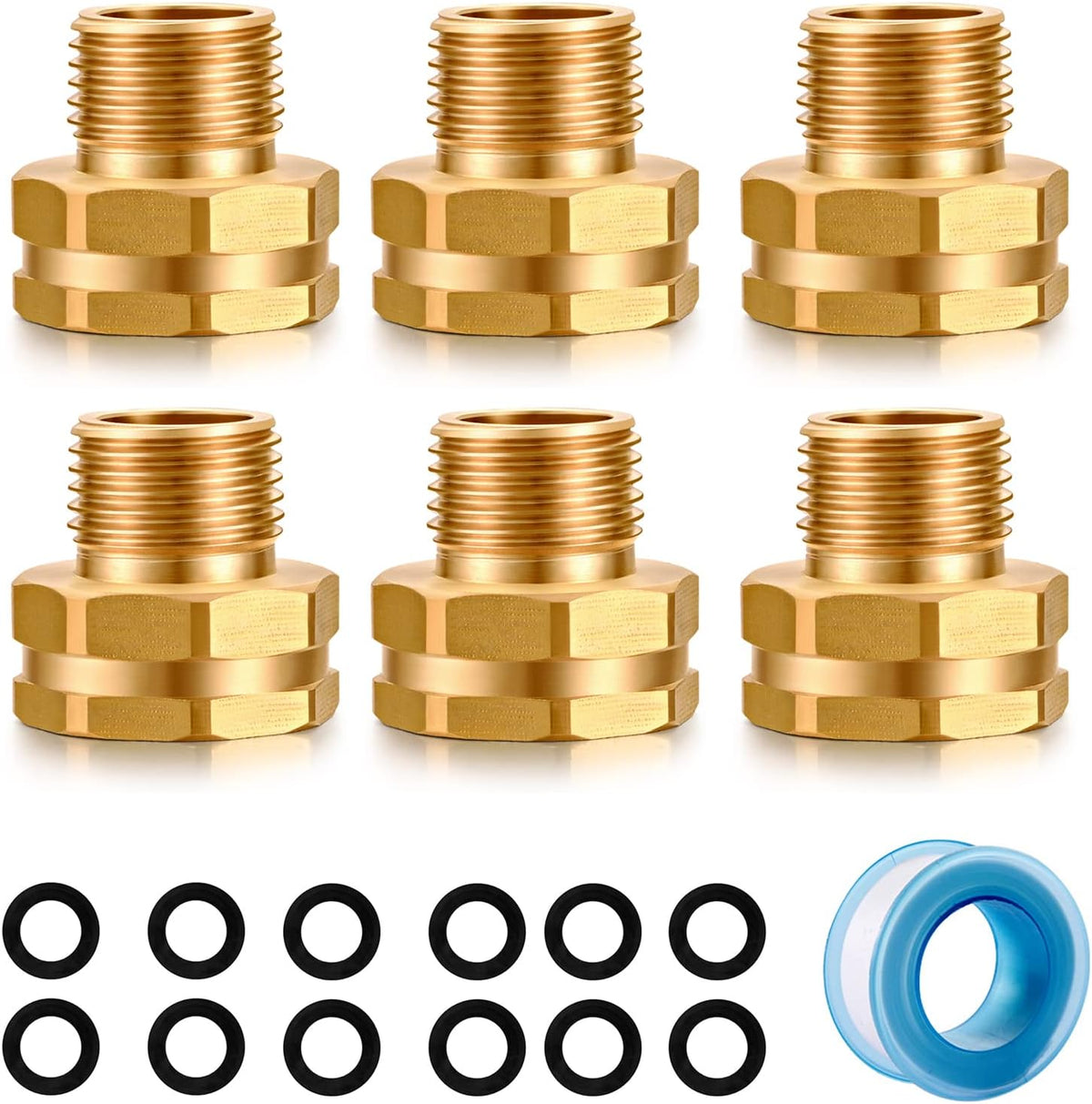 Garden Hose Fittings Connectors Adapter Solid Brass Repair Female to male faucet leader coupler dual water hose connector(3/4" GHT Female to 1/2" NPT Male) (6-Pcs)